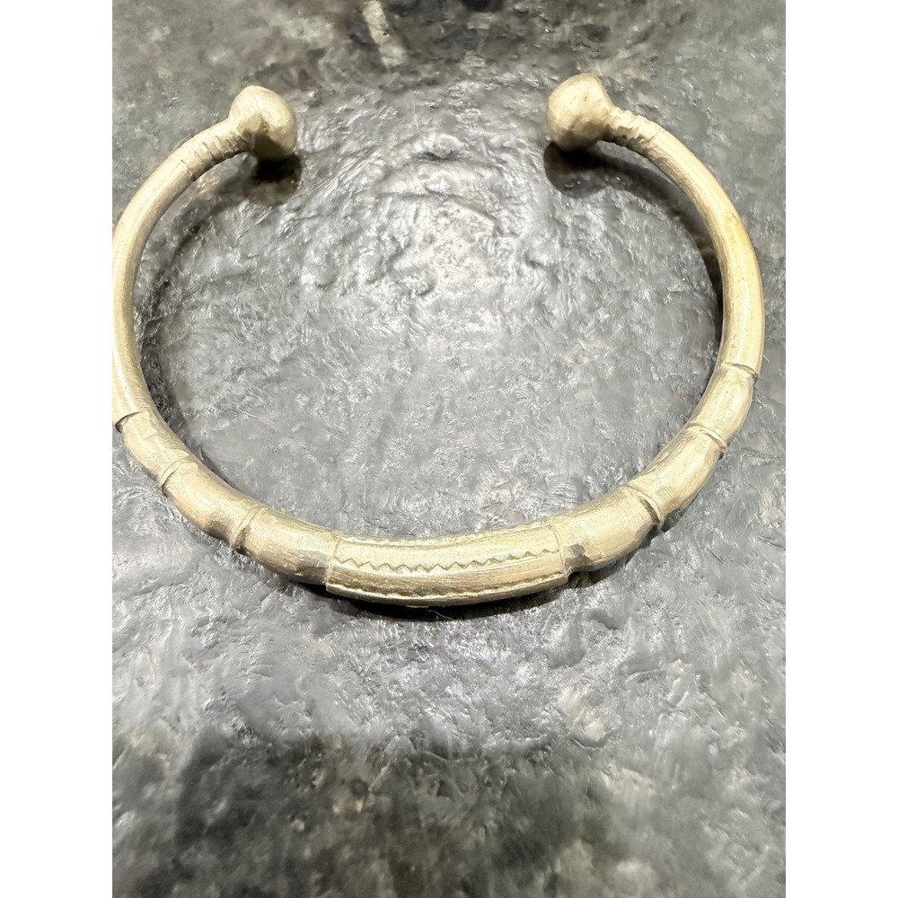 Vintage Artisan Hand Carved White Metal Cuff Bracelet Geometric Ball - Picture 1 of 6